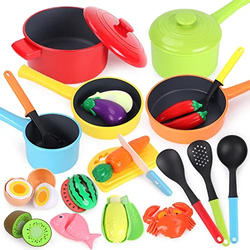 Children's kitchen accessories, play kitchen accessories, food with pot set