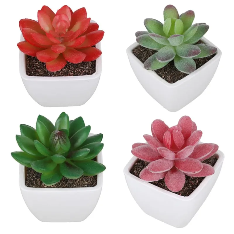 Set of 4 - Decorative Mini Artificial Plants in Pots for Home, Office, Bathroom