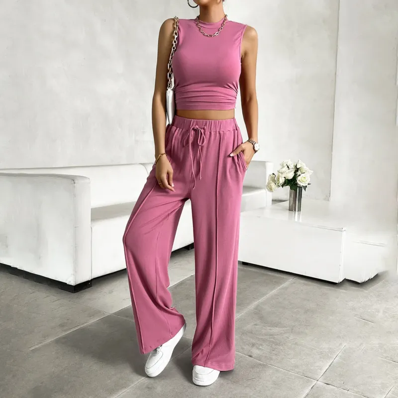 Damen Freizeit-Set mit tailliertem Top und weitem Hose – Élanora