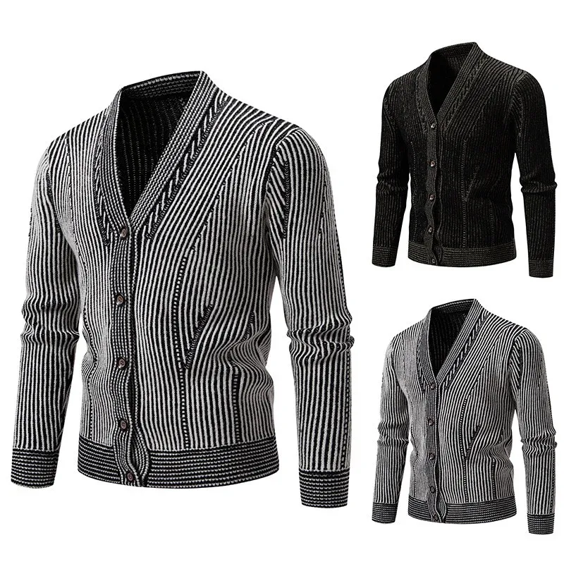 Herren elegante Strickjacke mit V-Ausschnitt und feinem Kabelmuster – Terenzo